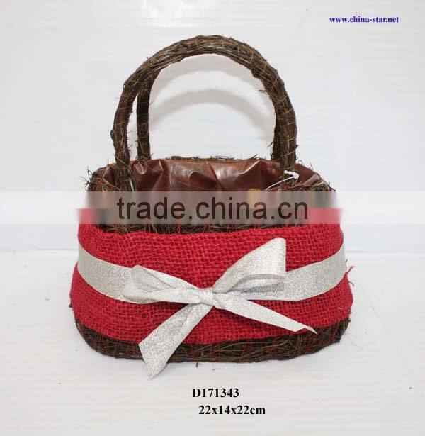rattan christmas basket with ribbon