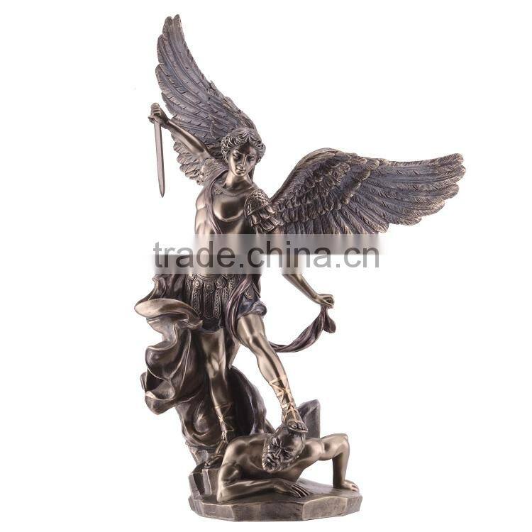 Handicraft metal male sculpture St. Michael bronze winged angel statue