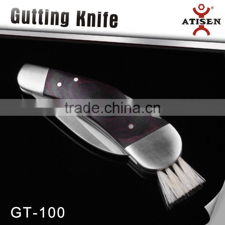 Folding wooden handle mushrooms knife with brush GT-100