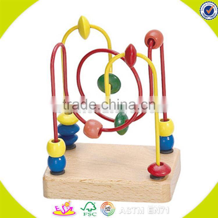Wholesale colorful wooden animals around beads toy educational wooden animals around beads cubic toy W11B031
