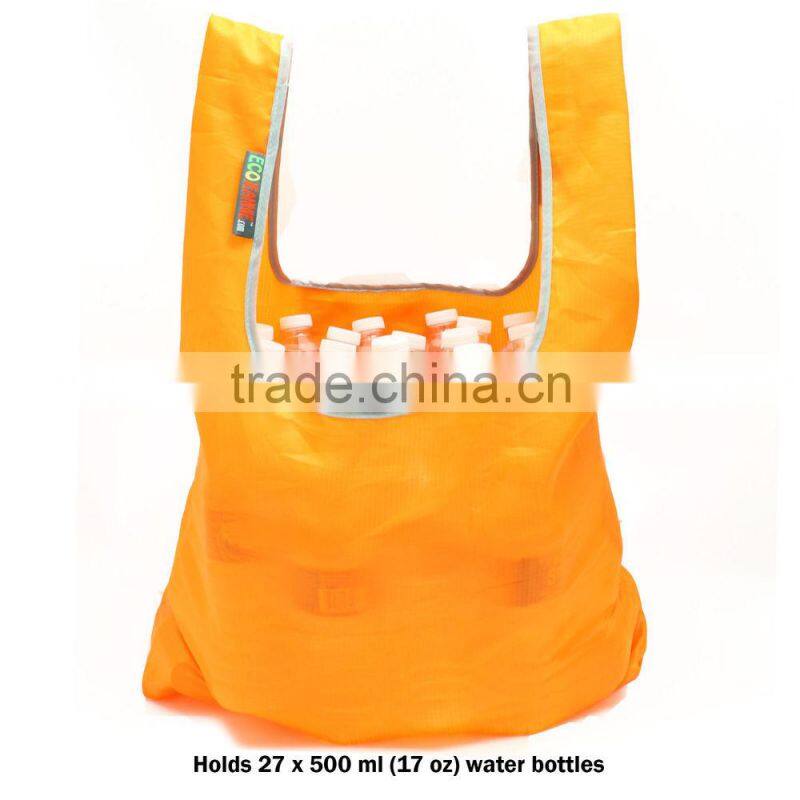 Eco ripstop Nylon Foldable Reusable Bag Tote Grocery Bag Built-in Pouch