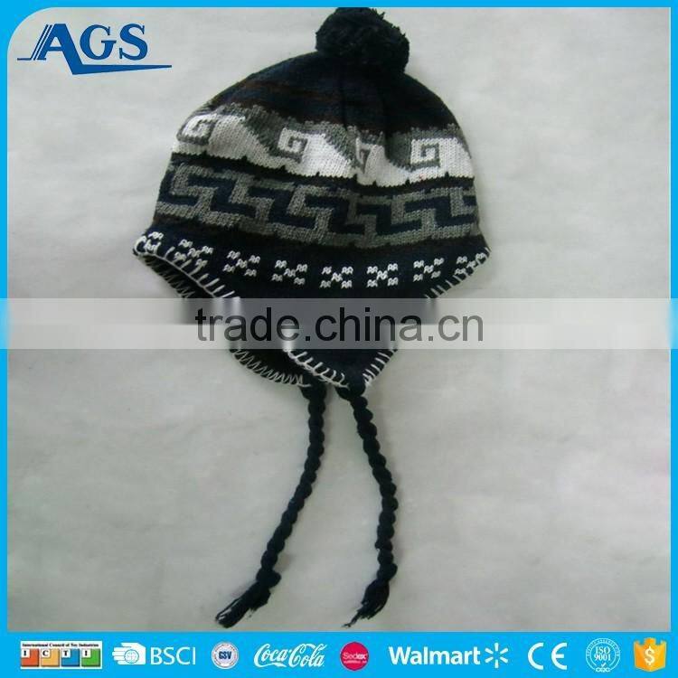 popular winter crochet hat knitted beanies with Strings and Ball on Top