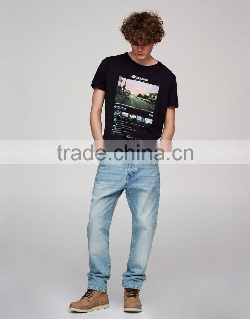 100% cotton fashion design custom printing shirts mens black t-shirt