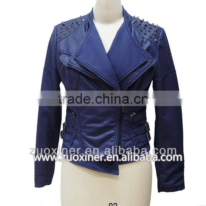 2014 women's fashion pu leather wholesale motorcycle jacket