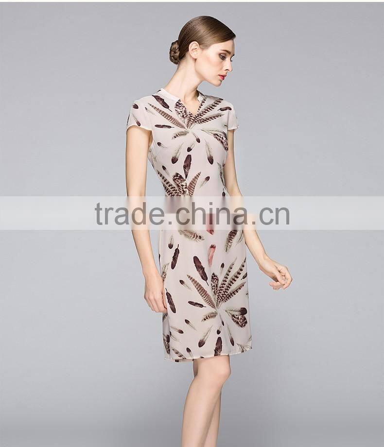 Classic Short Sleeve V Neck Slim Fit Ladies Dress