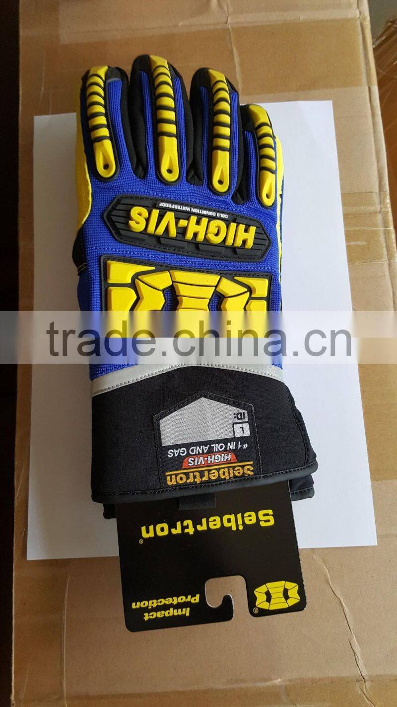 CE EN388 4242 Winter working Waterproof & Oilproof with Extra Cotton PVC dotted Impact Safety Working Gloves