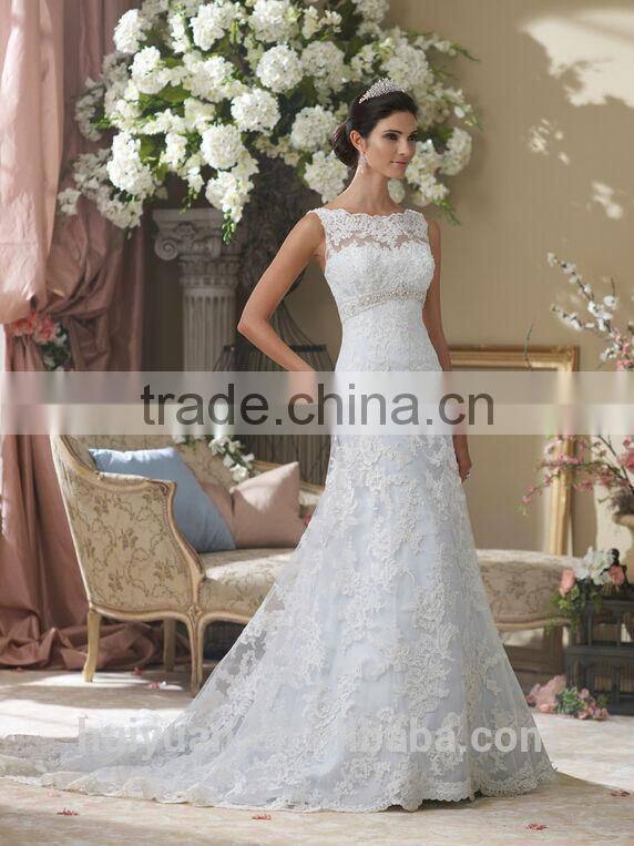 bridal lace sleeveless boat neckline wedding dress princess