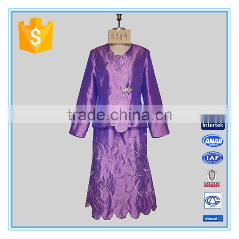 2016 Fashion Style Blouse And Skirt Polyester Shantung Fabric Women Church Suits