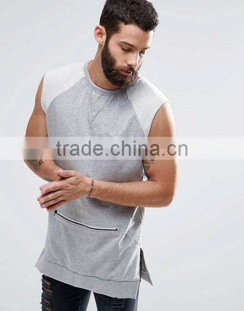 OEM wholesale men stylish zip pocket sleeveless sweatshirt