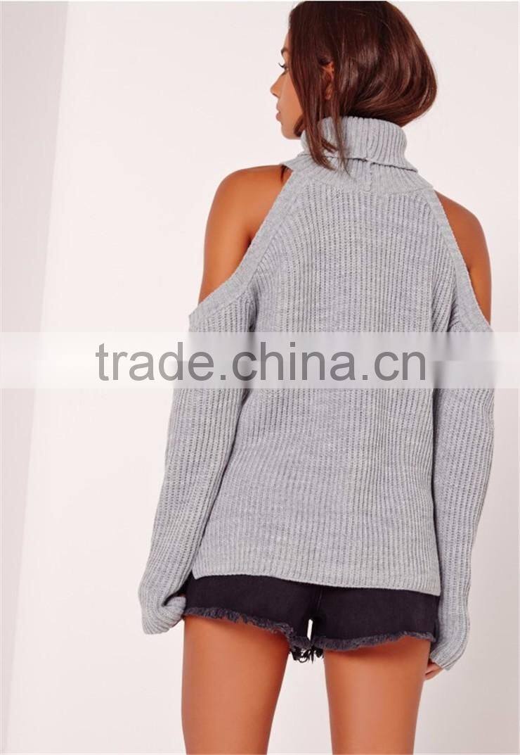 MGOO Custom Design Women Plain Knitwear Oversized Longline Ladies Sweater Chunky Cold Shoulder Jumper Grey