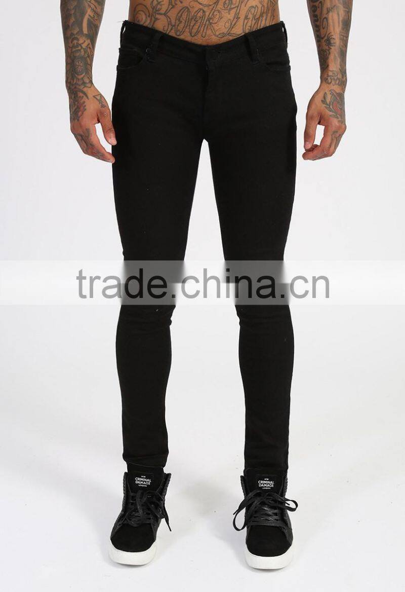 Mens 2016 fashion skinny jeans plain black slim denim jeans ripped jeans
