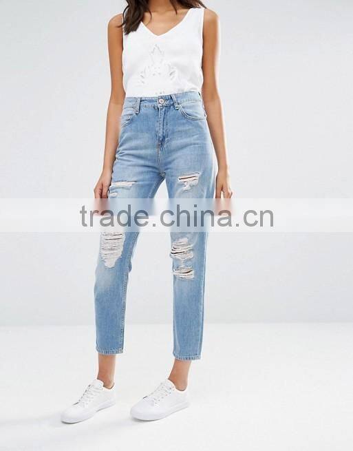 Ripped slim trousers jeans women Hot Sale Cheap blue Denim Jeans Women