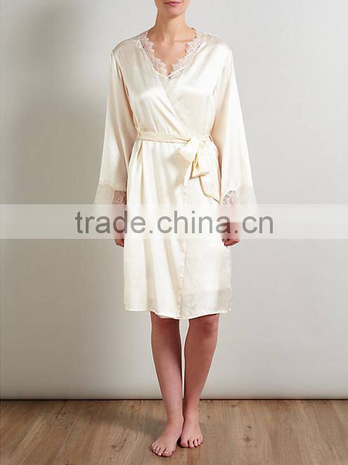 ALT18 Custom bridalwear, lace brides robe, luxurious robe with eyelash lace, silk robe