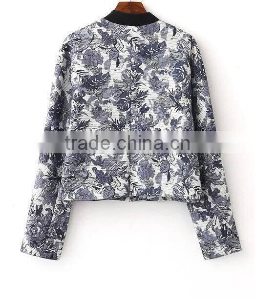 Runwaylover EY0982C Autum Slim Fit Blue And White Porcelain Printed Short Jacket For Women