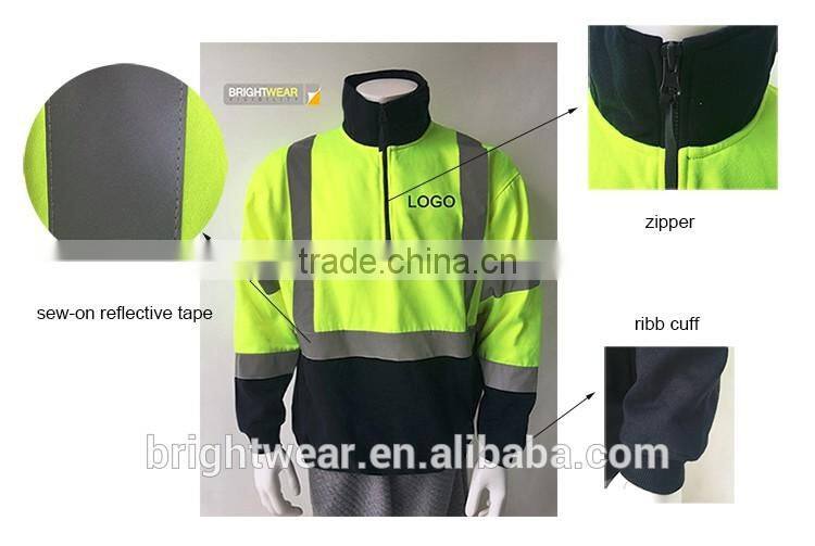 Contrast safety sweatshirt with reflective tape and zipper