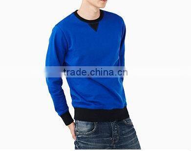 Crew neck plain blue pullover sweatshirt hoody without hood