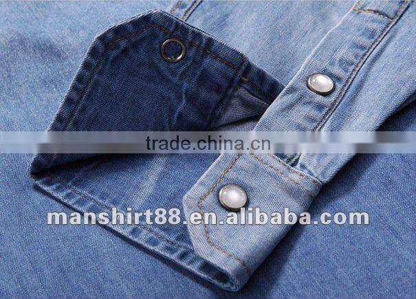 European fashion style Light blue 100%Natural Cotton soft Denim/Retro Cowboy Shirt for men with S,M,L,XL,XXL peaked collar