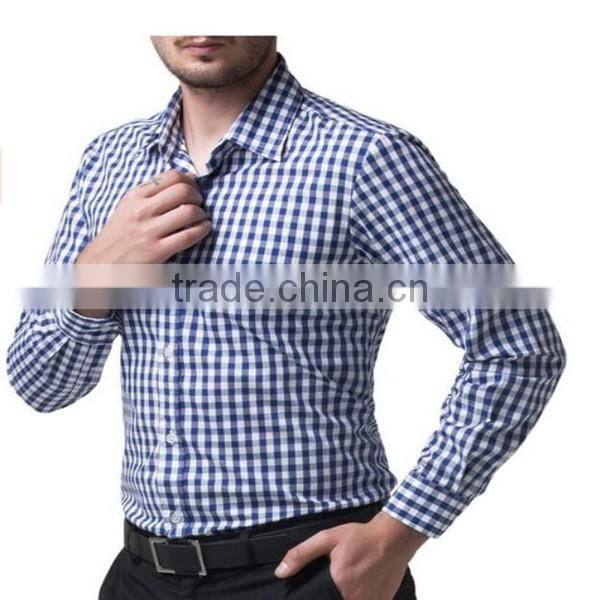 2016 new wholesale cutaway collar gingham long sleeve custom men's formal dress shirt