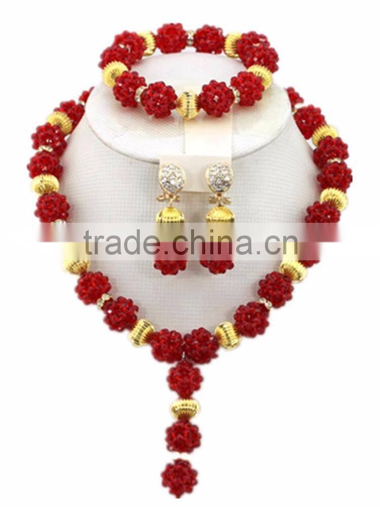 Gold-Plated Ball Crystal Beads Y shape Necklace African Jewelry Set