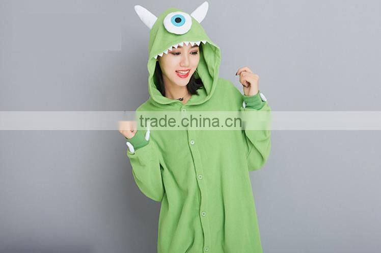 Green animal design soft flannel fleece adult onesie women travel