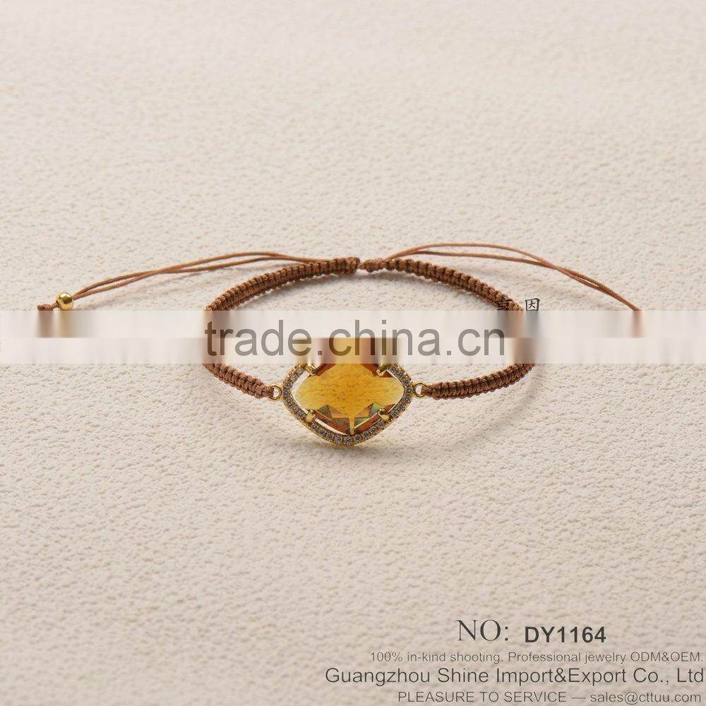Rose Gold acrylic stone Diamond Woven Friendship Bracelet for 2015 new product hot sale