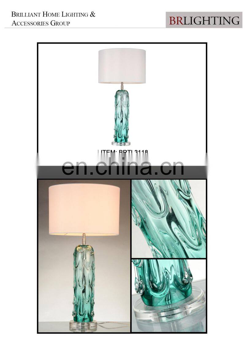 Handmade Crystal Table Lamp Green Living Room Lamp with Fabric Shade for Hotel Home Bed Side