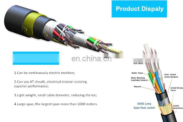 500m span self supporting 24 core fiber optic cable adss optical fiber cable price list