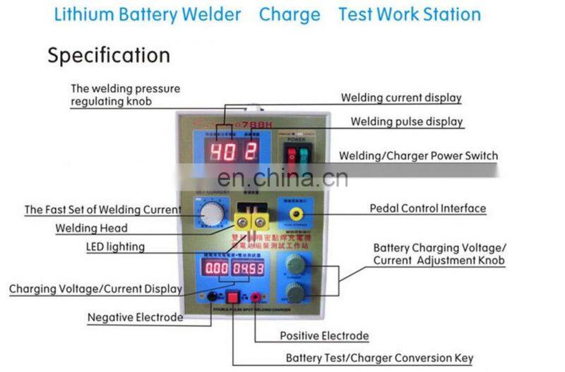 788H LED Dual Pulse Spot Welder 18650 Battery Charger 800A 0.1-0.2 mm 36V 60A