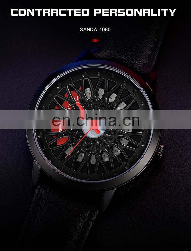 SANDA P1060 Quartz watch for men fashion sport unique dial style leather modern watch winder box