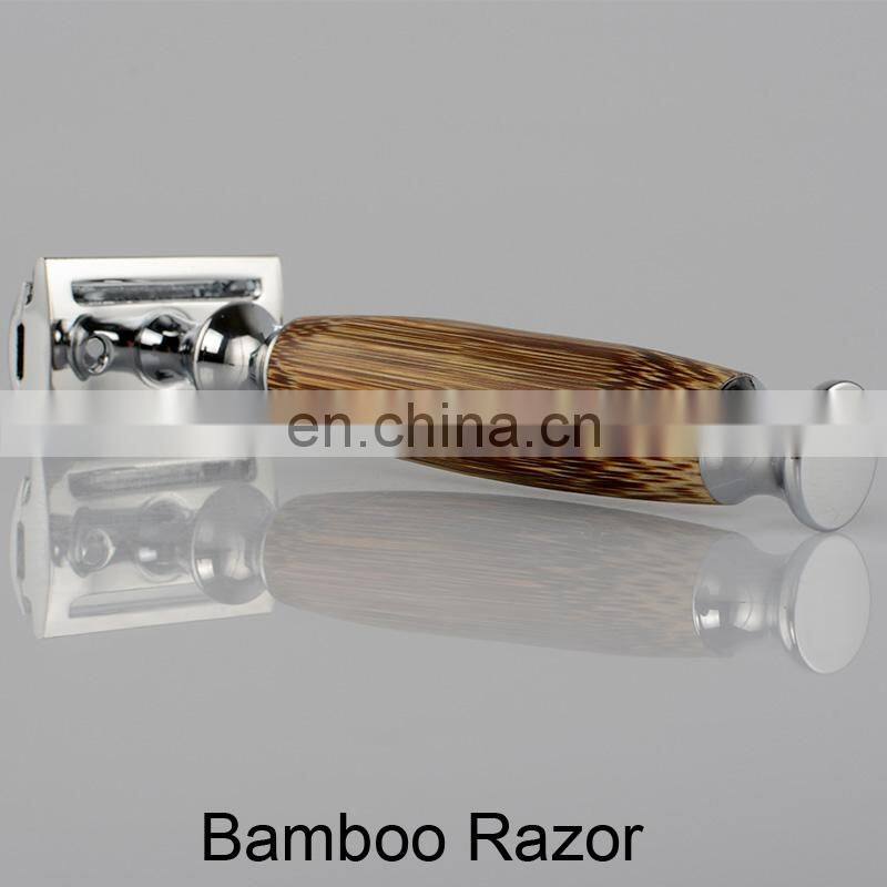 custom deluxe mens 3 blade reusable bamboo safety razor handle