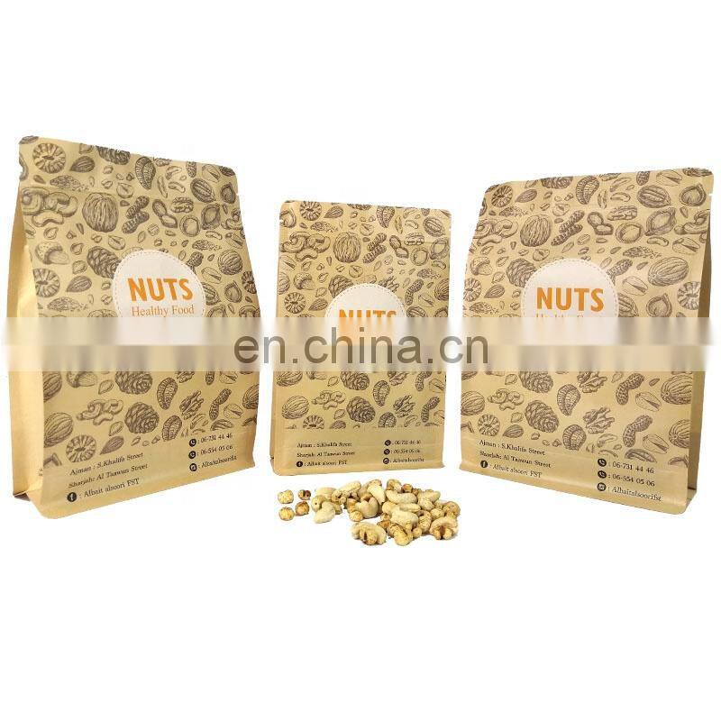 eco packaging paper bags snack cashew nuts packaging stand up clear window brown Kraft custom paper bag with your own logo