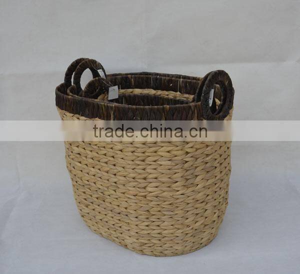 set of 3 oval water hyacinth woven laundry basket with handle