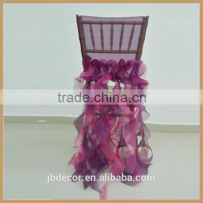 C009R factory wholesale organza curly willow ruffled wedding chair cover