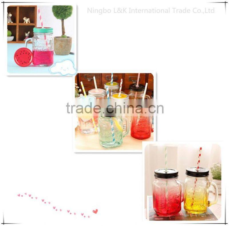 personalized design custom mason glass jar mug with lid/hot new tube cup/clear glass mug with handle