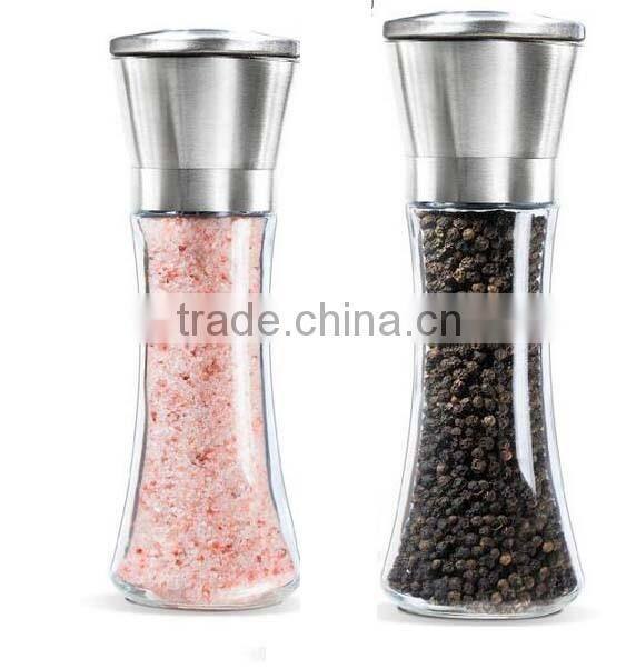 Amazon Manual Brushed Stainless Steel Salt and Pepper Mills Grinder Stunning Glass Body pepper grinder long bottle