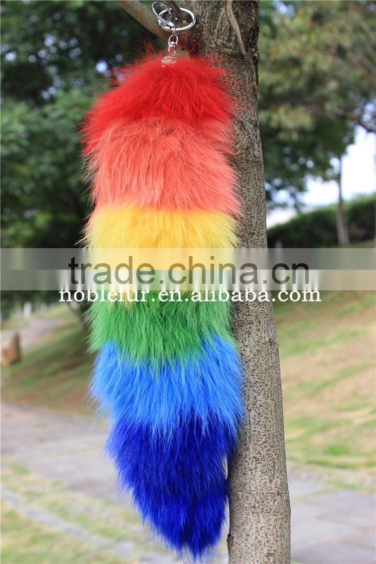 colorful fox fur keychains 100% real fox fur rehinstone tail bag pendants accessory