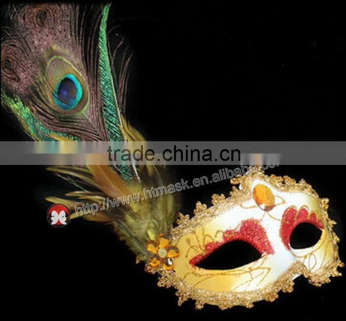 High quality beautiful Rhinestone half face peacock feather party mask