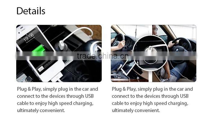 In-car Charger 2.4A 12-18V with MFI Certificate for iPad DV Camera PSP etc
