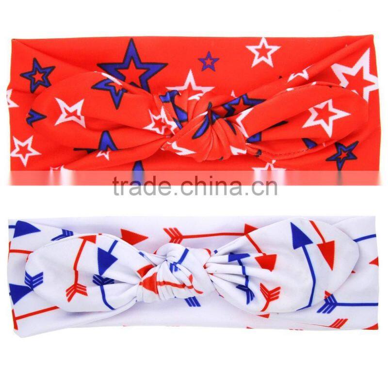 Hot-sales kids turban knotted Headband for 4th of July fashion baby cotton Hair Bands wh-1742
