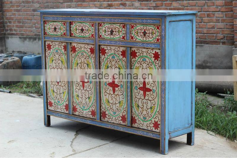 Chinese Antique blue painting Tibet cabinet
