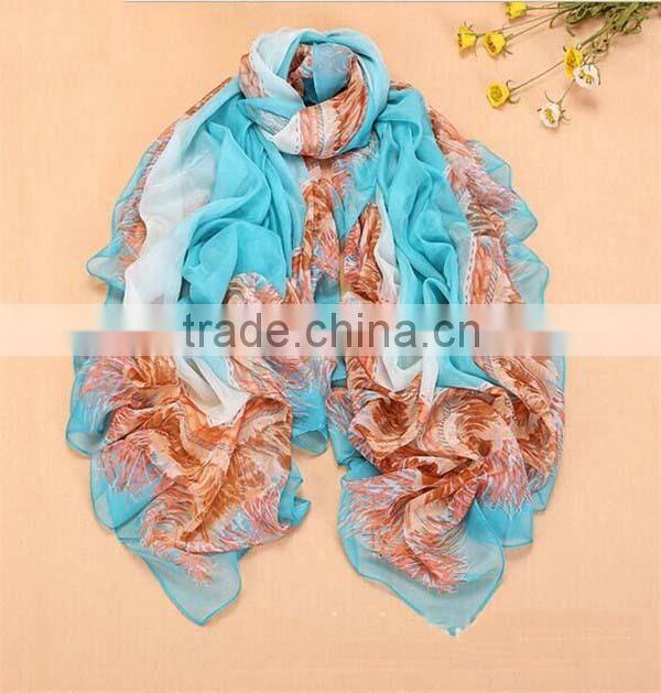 2015 fashion silk chiffon colorful printinf scarf for women