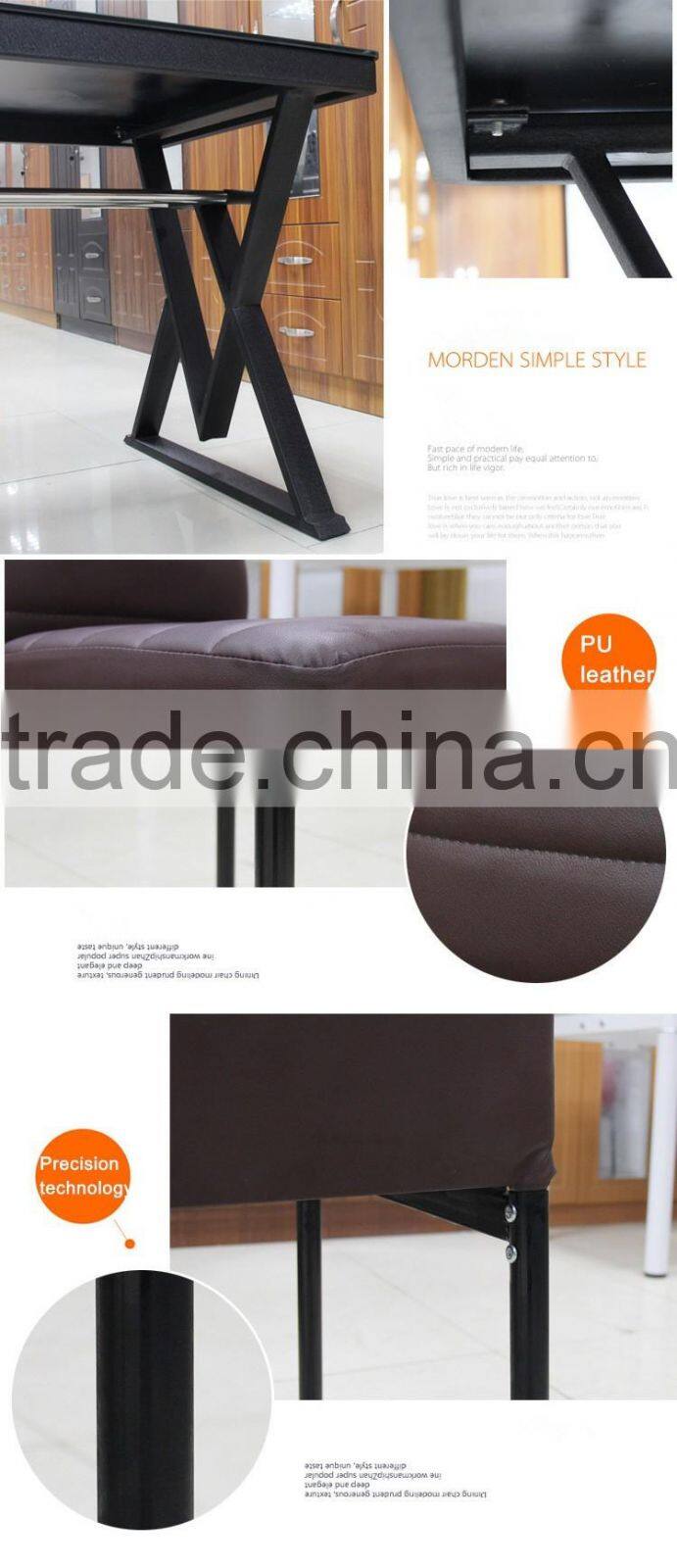 Foshan modern metal base 9mm thick rectangle black lacquer tempered glass dining table for 4 person