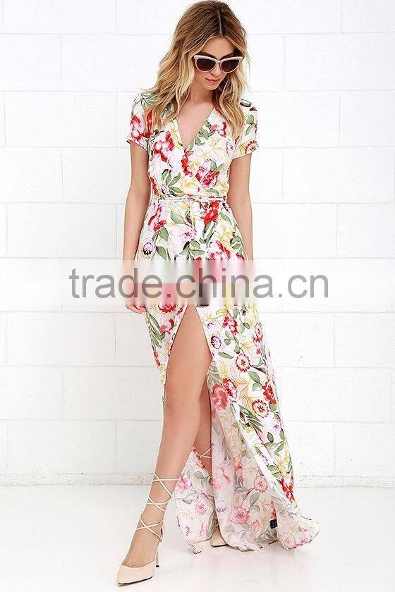 Ivory Floral Print Wrap Long Dress Latest Western Dress Designs Photos