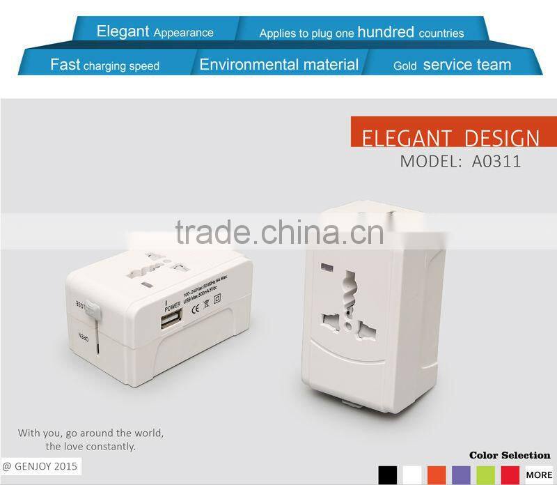 UK AUS US EU plug Universal travel adapter with Single USB