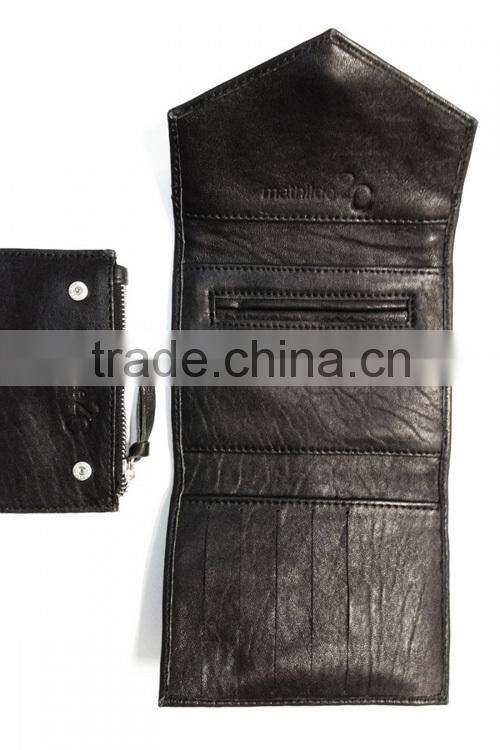 sheepskin bubble 3-fold leather wallet purse