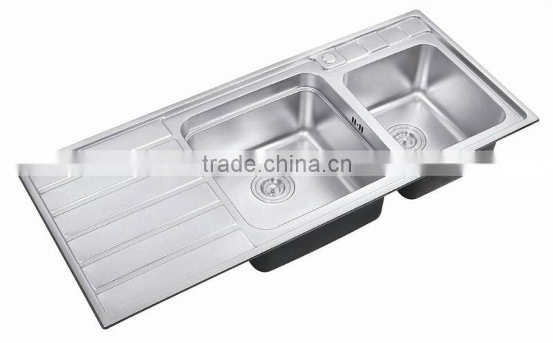 Middle east Double bowl stainless steel kitchen sink with drainboard