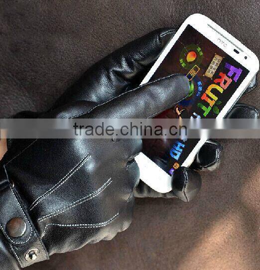 Fashion dress men's sheepskin smartphone leather touch glove in all palm