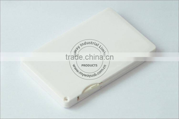 2014 bulk cheap ultra slim name card power bank with built-in cable
