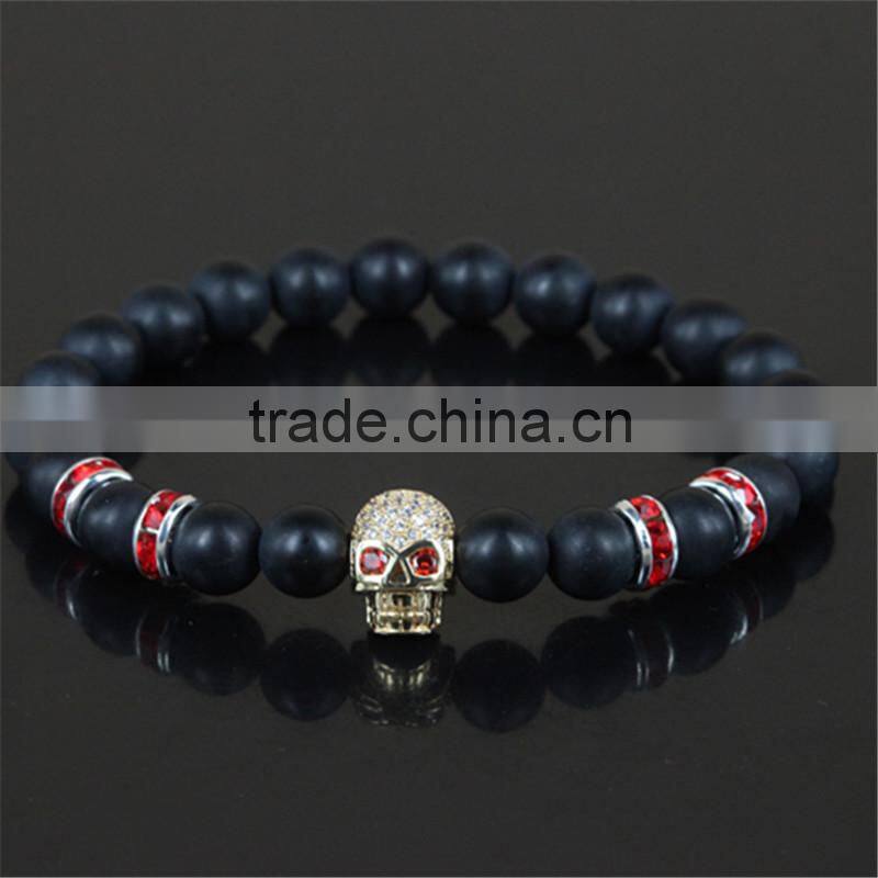 kjl-cst5 New design charm gold/silver skull head men bracelet natural 8mm matte grind stone beads women bracelet as a gift