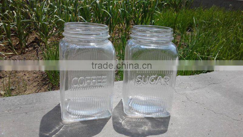 High quality clear square glass coffee jar with screw cap